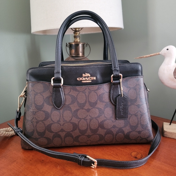 Coach Handbags - Coach CH488 Darcie Carryall Black Brown Signature Canvas Leather Satchel Bag